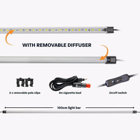 Hard Korr 100Cm Super Bright Led Light Bar W/Cig Lead And Switch, Diffuser