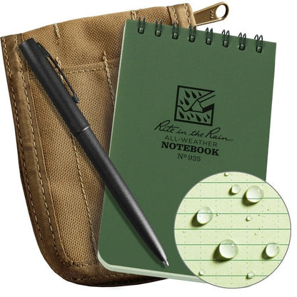 Rite in the Rain Top Spiral Kits 3 X 5 - Universal | Green Polydura Notebook / Tan Cordura Cover