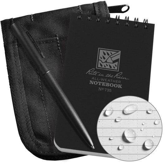 Rite in the Rain Top Spiral Kits 3 X 5 - Universal - Black Polydura Notebook / Black Cordura Cover