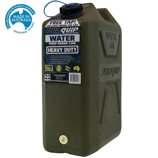 Proquip Heavy Duty Wide Mouth Plastic Water Can 22L With Tap Olive Green