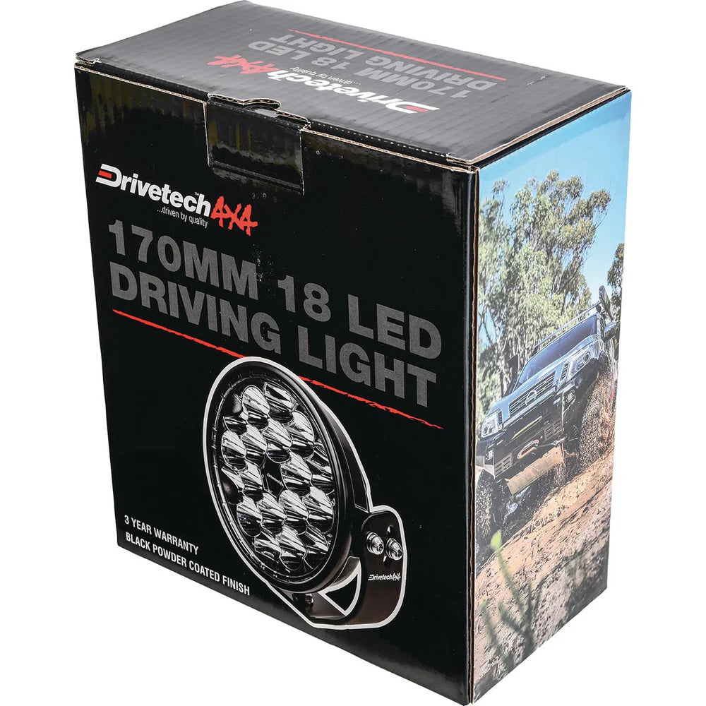 Drivetech4X4 170Mm Round Led Driving Light, Black Powder Coated