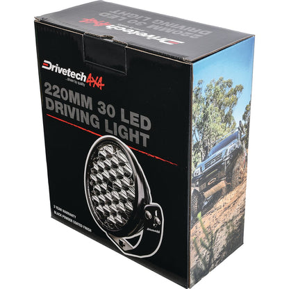 Drivetech4X4 220Mm Round Led Driving Light, Black Powder Coated