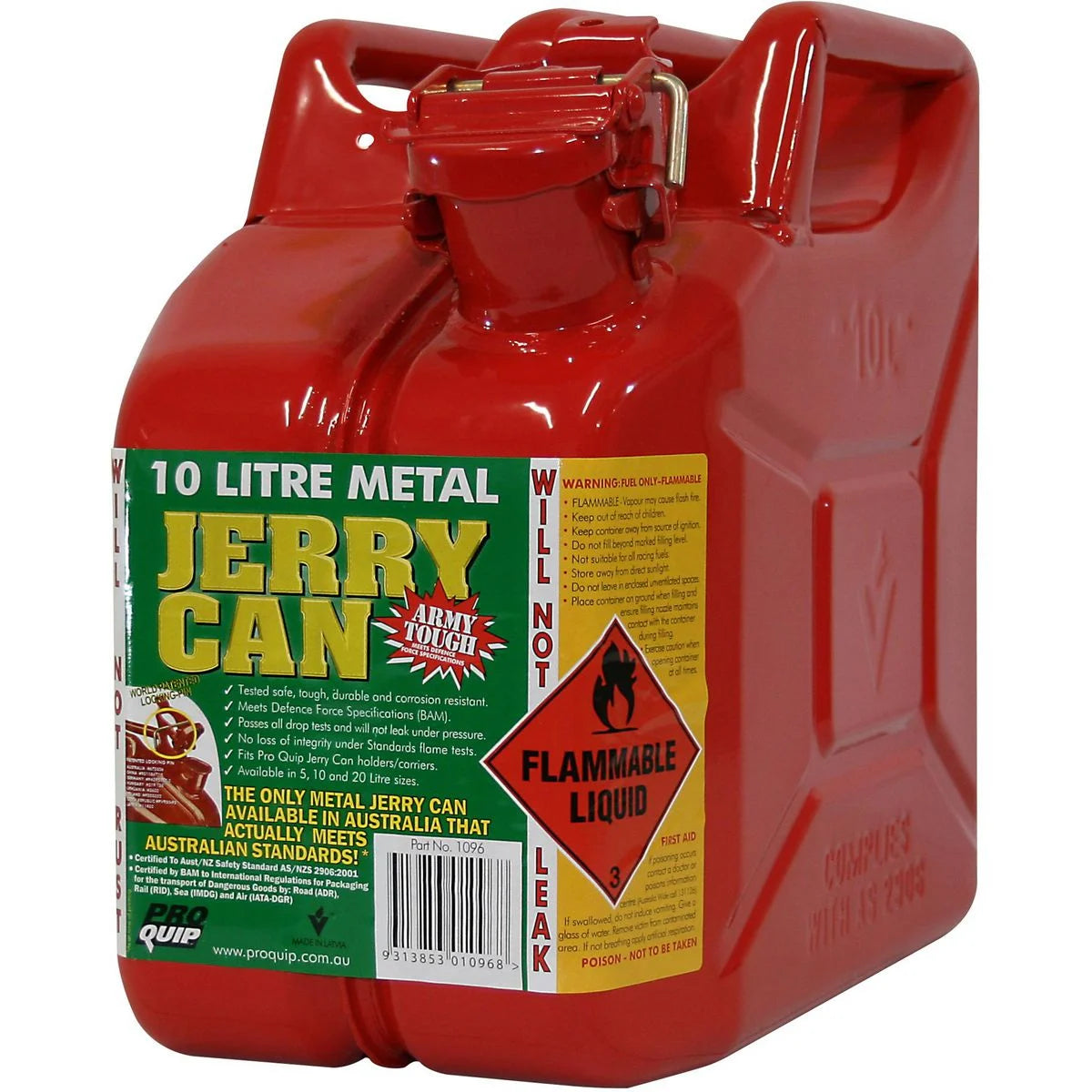 Proquip 10L Red Metal Unleaded Fuel Jerry Can