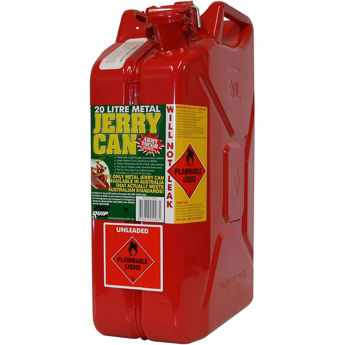 Proquip 20L Red Metal Unleaded Fuel Jerry Can