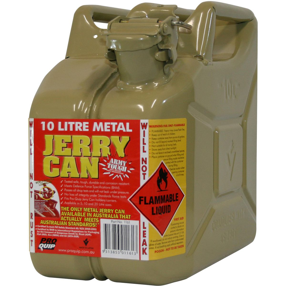 Proquip 10L Olive Yellow Metal Fuel Jerry Can