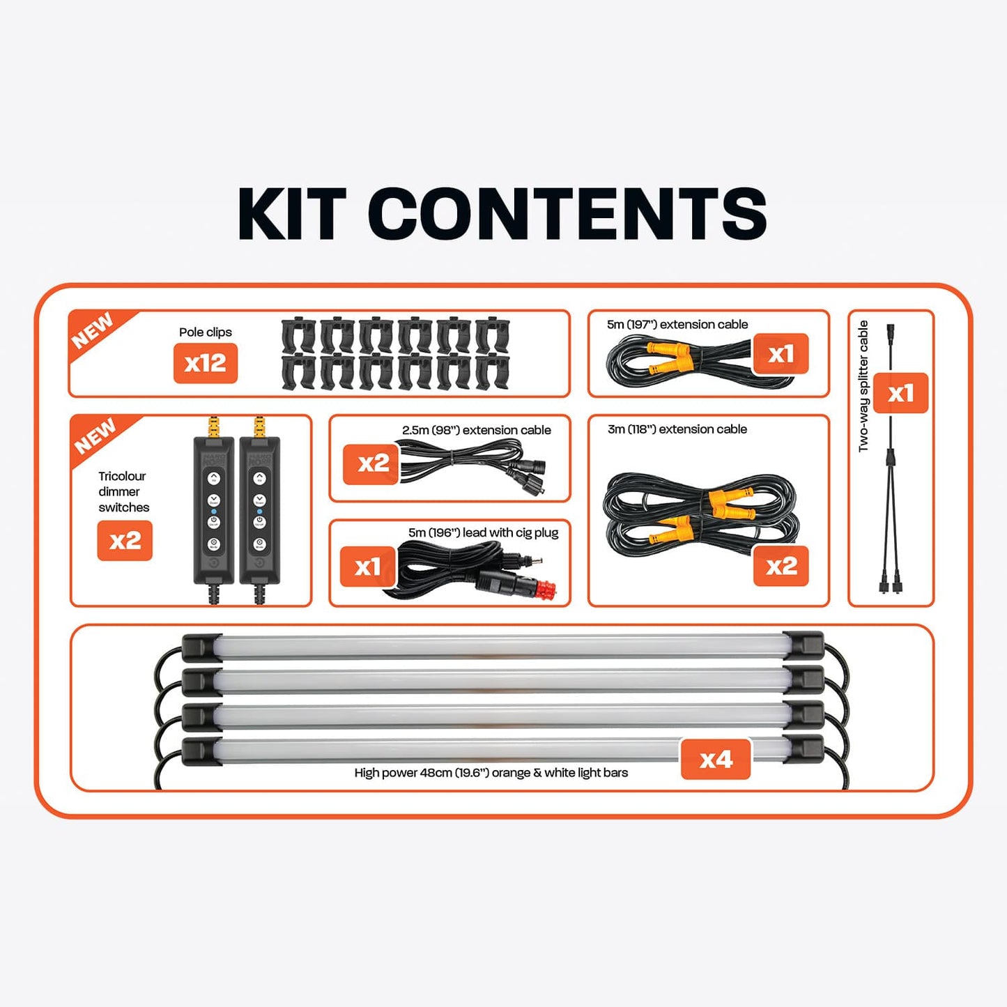 Hard Korr 4 Bar Orange/White Led Camp Light Kit With Diffusers