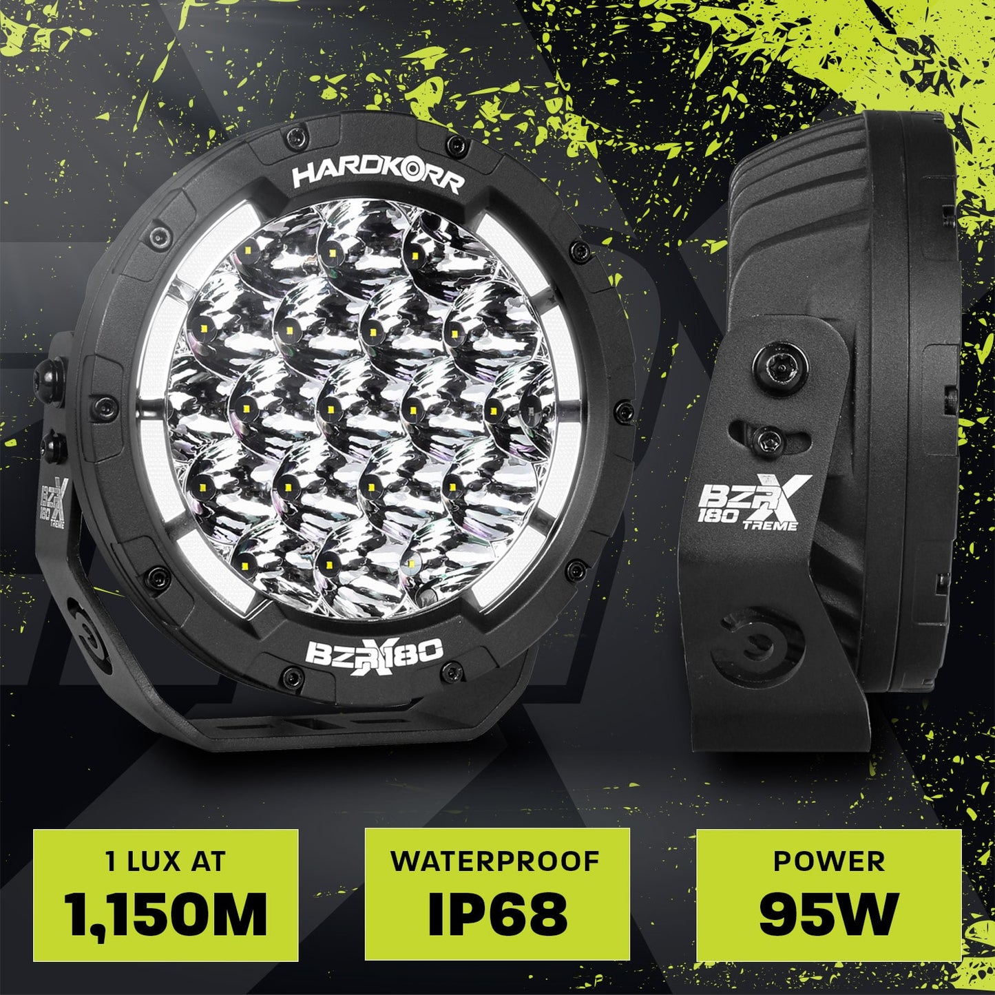 Hard Korr Bzrx Series 7'' Round Driving Light Pair - 1 Lux @ 1150M Pair