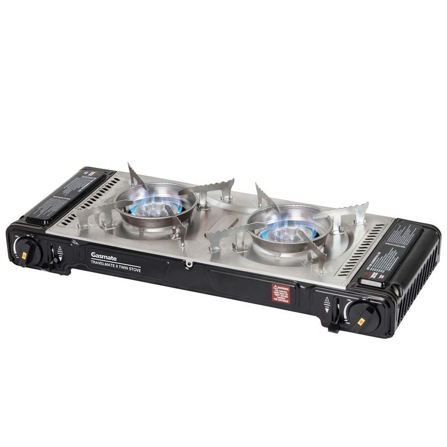 Gasmate Two Burner Black Butane Gas Stove With Hot Plate